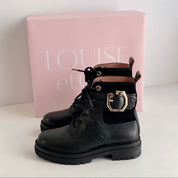 ✨New LOUISE ET CIE Saliha Lace Up Buckle Leather Combat Booties - Picture 2 of 10
